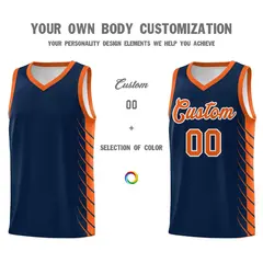 Navy Orange Side Symmetrical Line Pattern Basketball Jersey 3