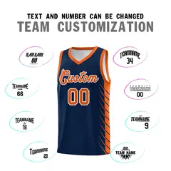 Navy Orange Side Symmetrical Line Pattern Basketball Jersey 4