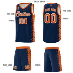 Navy Orange Side Symmetrical Line Pattern Basketball Jersey 5