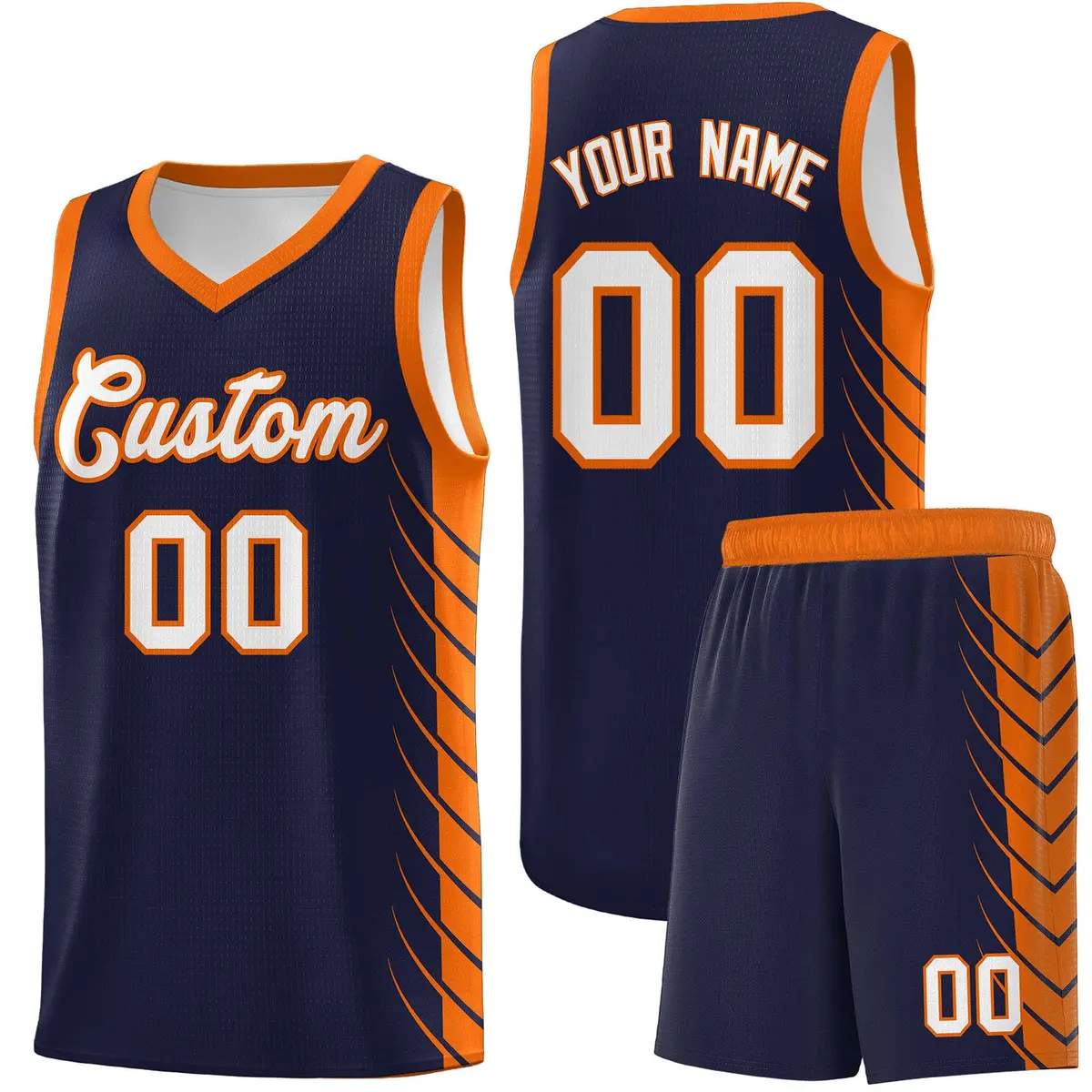 Navy Orange Side Symmetrical Line Pattern Basketball Jersey