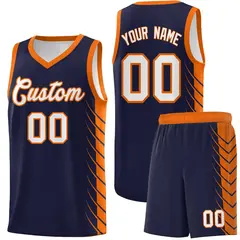 Navy Orange Side Symmetrical Line Pattern Basketball Jersey 1