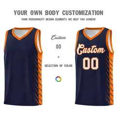 Navy Orange Side Symmetrical Line Pattern Basketball Jersey 3