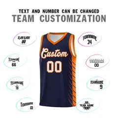 Navy Orange Side Symmetrical Line Pattern Basketball Jersey 4