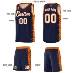 Navy Orange Side Symmetrical Line Pattern Basketball Jersey 5