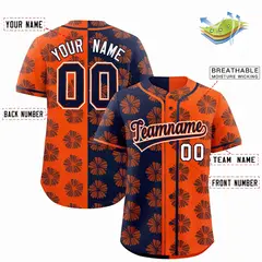 Navy Orange Split Flower Graffiti Authentic Baseball Jersey 2