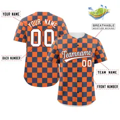 Navy Orange Square Grid Color Block Baseball Jersey 2