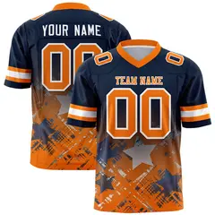 Navy Orange Star Gradient Flag Football Jersey