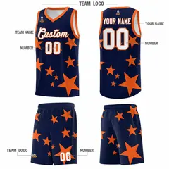 Navy Orange Star Graffiti Basketball Jersey Sets 5