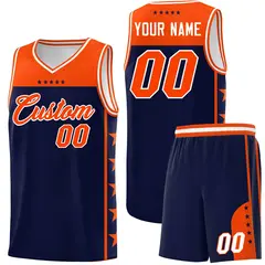 Navy Orange Star Pattern Basketball Jersey Sports Uniform 1