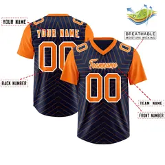 Navy Orange Star Pattern Raglan Football Jersey 2
