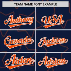 Navy Orange Star Pattern Varsity Full-Snap Letterman Baseball Jacket 3