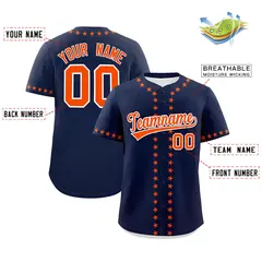 Navy Orange Star Ribbing Authentic Baseball Jersey 2