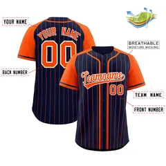 Navy Orange Stripe Raglan Sleeves Fashion Baseball Jersey 2