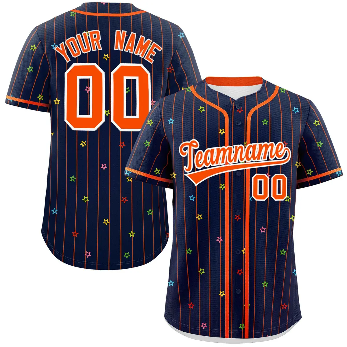 Navy Orange Stripe Star Pattern Authentic Baseball Jersey