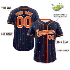 Navy Orange Stripe Star Pattern Authentic Baseball Jersey 2