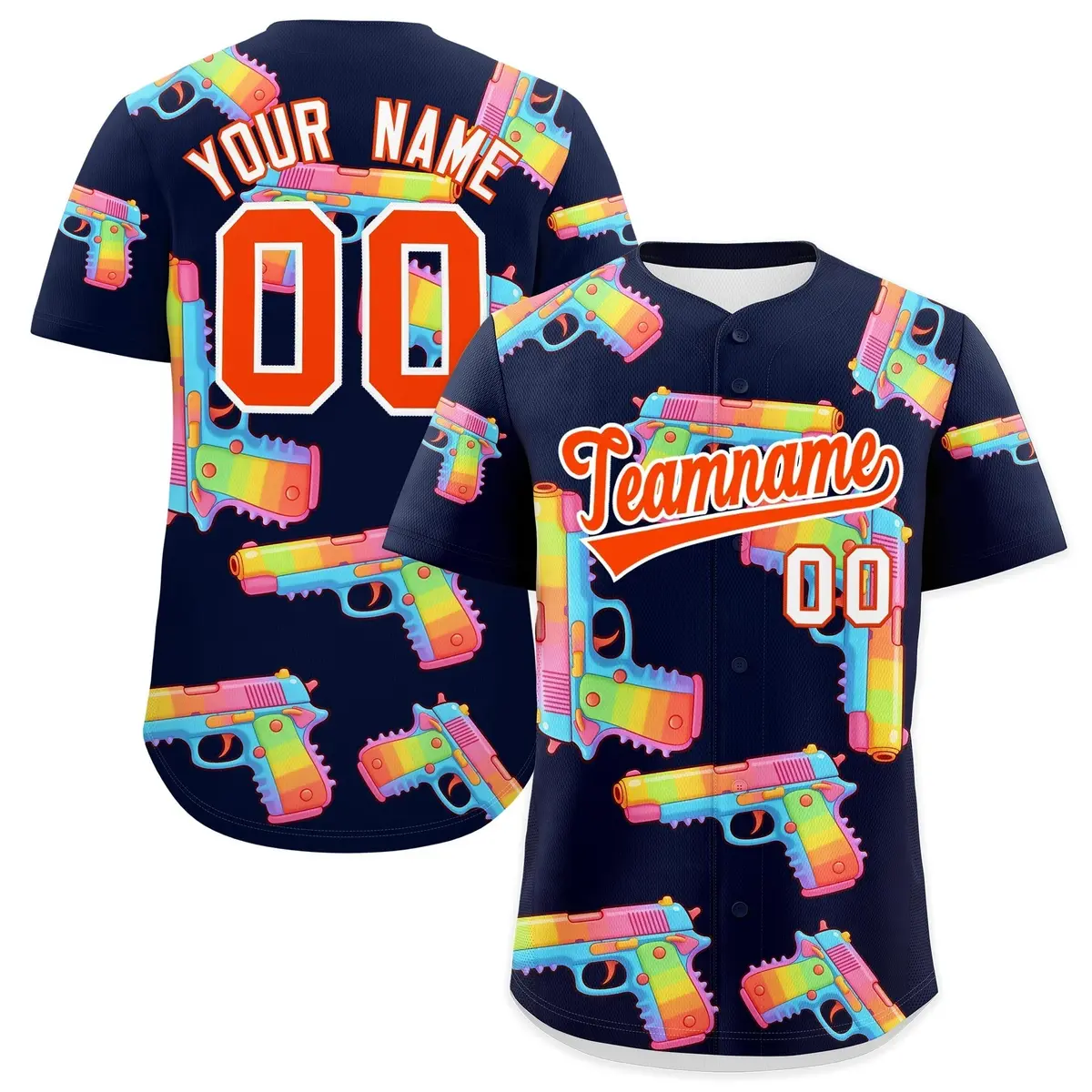 Navy Orange Sugar-Coated Firepower Graffiti Baseball Jersey