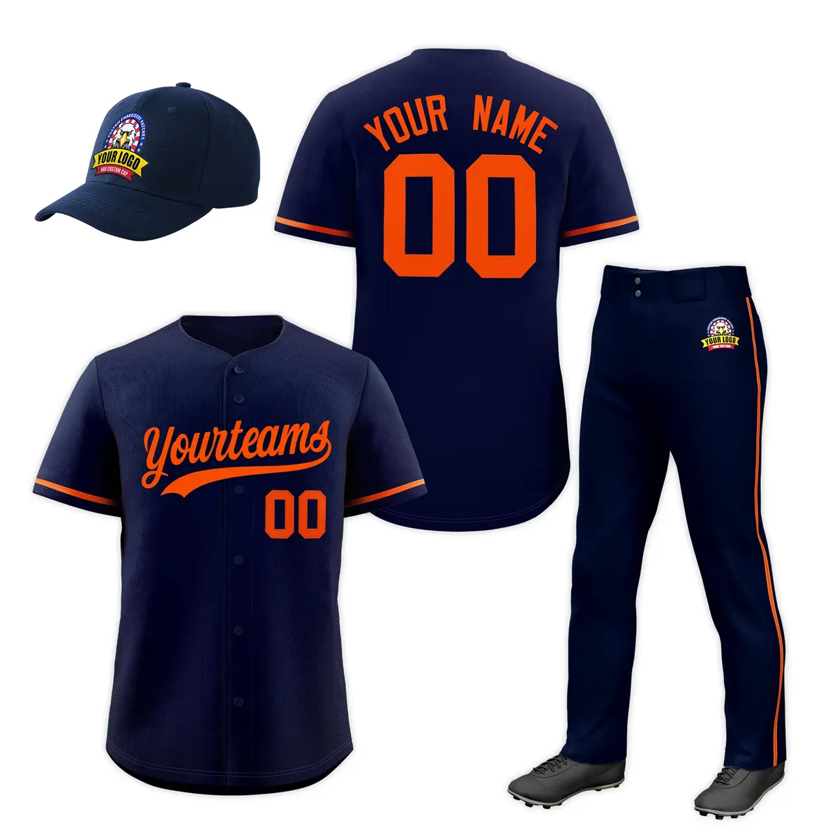 Navy Orange Team Baseball Jersey Pants Hat Package