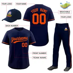 Navy Orange Team Baseball Jersey Pants Hat Package 2