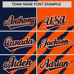 Navy Orange Tiger Claw Scratch Split Baseball Jersey 3