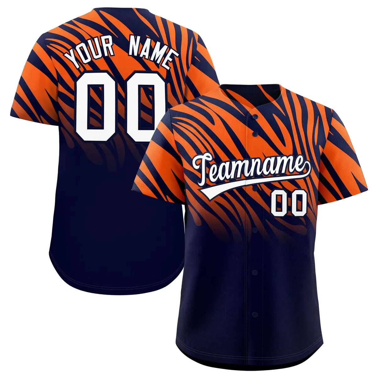 Navy Orange Tiger Stripe Gradient Baseball Jersey
