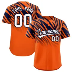Navy Orange Tiger Stripe Gradient Baseball Jersey 1