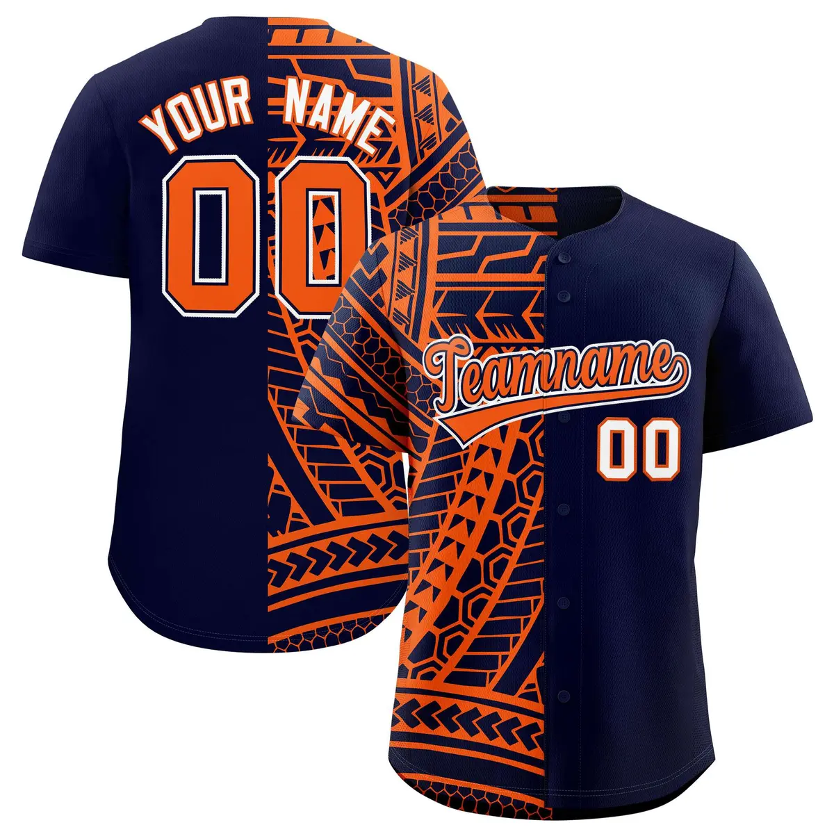 Navy Orange Tribal Split Baseball Jersey