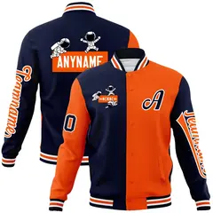 Navy Orange Two Tone Raglan Sleeves Varsity Letterman Jacket