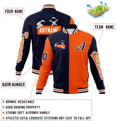 Navy Orange Two Tone Raglan Sleeves Varsity Letterman Jacket 4