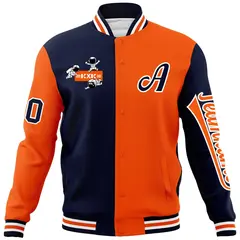 Navy Orange Two Tone Raglan Sleeves Varsity Letterman Jacket 5