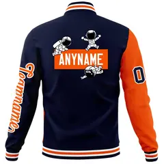 Navy Orange Two Tone Raglan Sleeves Varsity Letterman Jacket 6