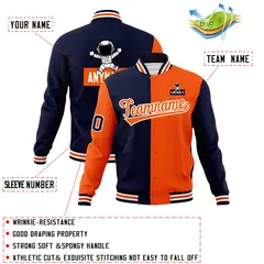 Navy Orange Two Tone Raglan Sleeves Varsity Letterman Jacket 4