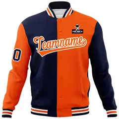 Navy Orange Two Tone Raglan Sleeves Varsity Letterman Jacket 5