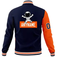 Navy Orange Two Tone Raglan Sleeves Varsity Letterman Jacket 6