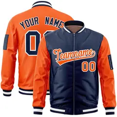 Navy Orange Two-Tone Varsity Letterman Bomber Jacket
