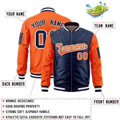 Navy Orange Two-Tone Varsity Letterman Bomber Jacket 2