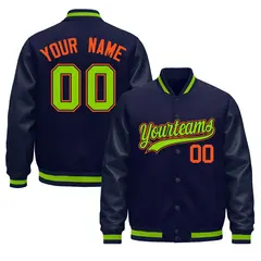 Navy Orange Varsity Jacket Leather Sleeves Wrinkle-Resistant 1