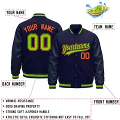 Navy Orange Varsity Jacket Leather Sleeves Wrinkle-Resistant 2