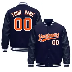 Navy Orange Varsity Jacket Leather Sleeves Wrinkle-Resistant 1