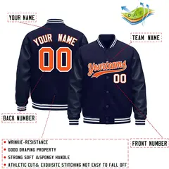 Navy Orange Varsity Jacket Leather Sleeves Wrinkle-Resistant 2