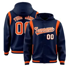 Navy Orange Varsity Letterman Shoulder Color Block Jacket Hoodie 1