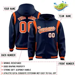 Navy Orange Varsity Letterman Shoulder Color Block Jacket Hoodie 4