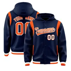 Navy Orange Varsity Letterman Shoulder Color Block Jacket Hoodie