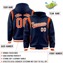Navy Orange Varsity Letterman Shoulder Color Block Jacket Hoodie 4