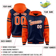 Navy Orange Varsity Three Stripes Raglan Jacket Hoodie 4