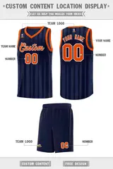 Navy Orange Vertical Striped Basketball Jersey 2