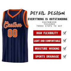 Navy Orange Vertical Striped Basketball Jersey 4