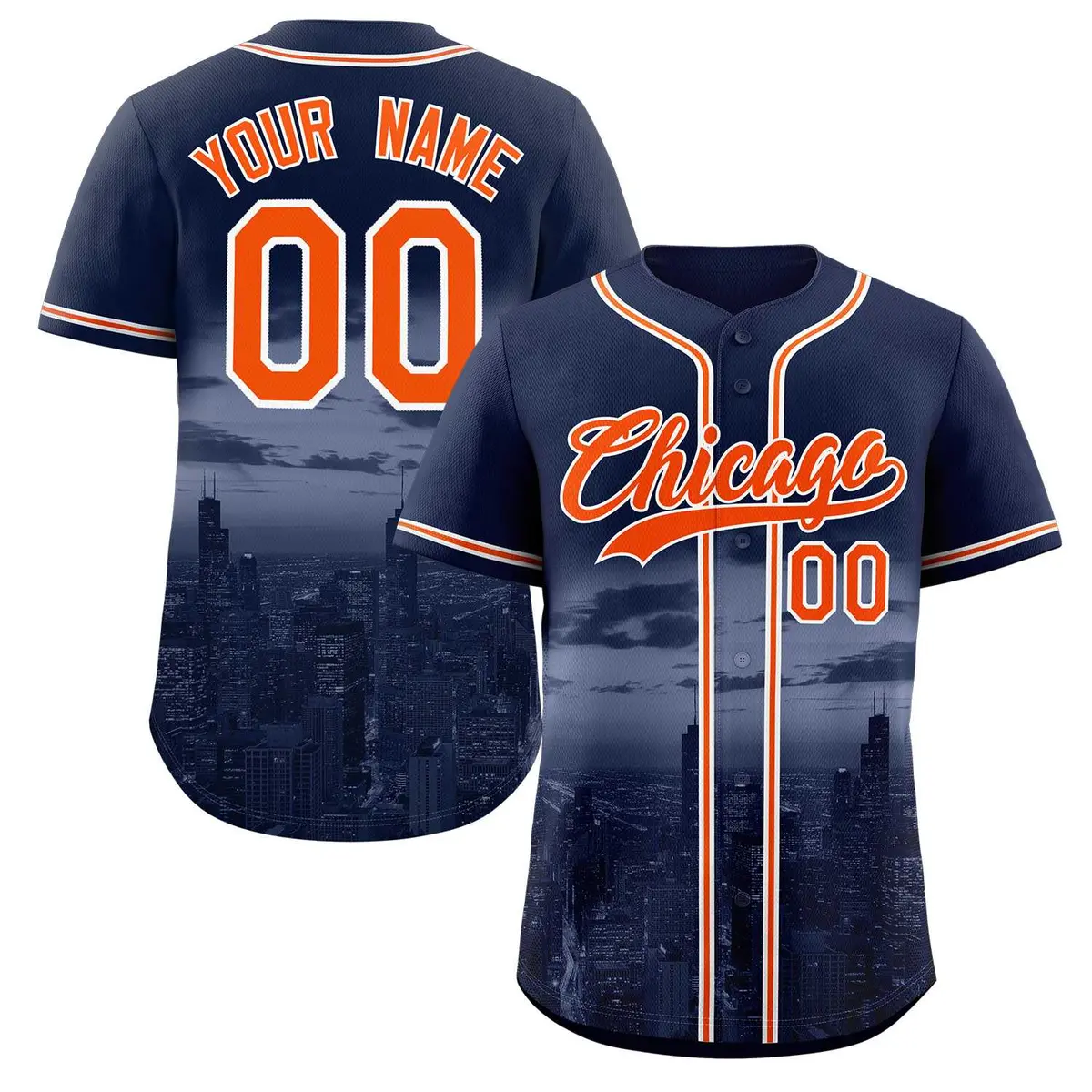 Navy Orange-White Chicago City Skyline Baseball Jersey