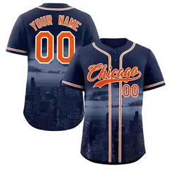 Navy Orange-White Chicago City Skyline Baseball Jersey 1