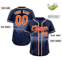 Navy Orange-White Chicago City Skyline Baseball Jersey 2