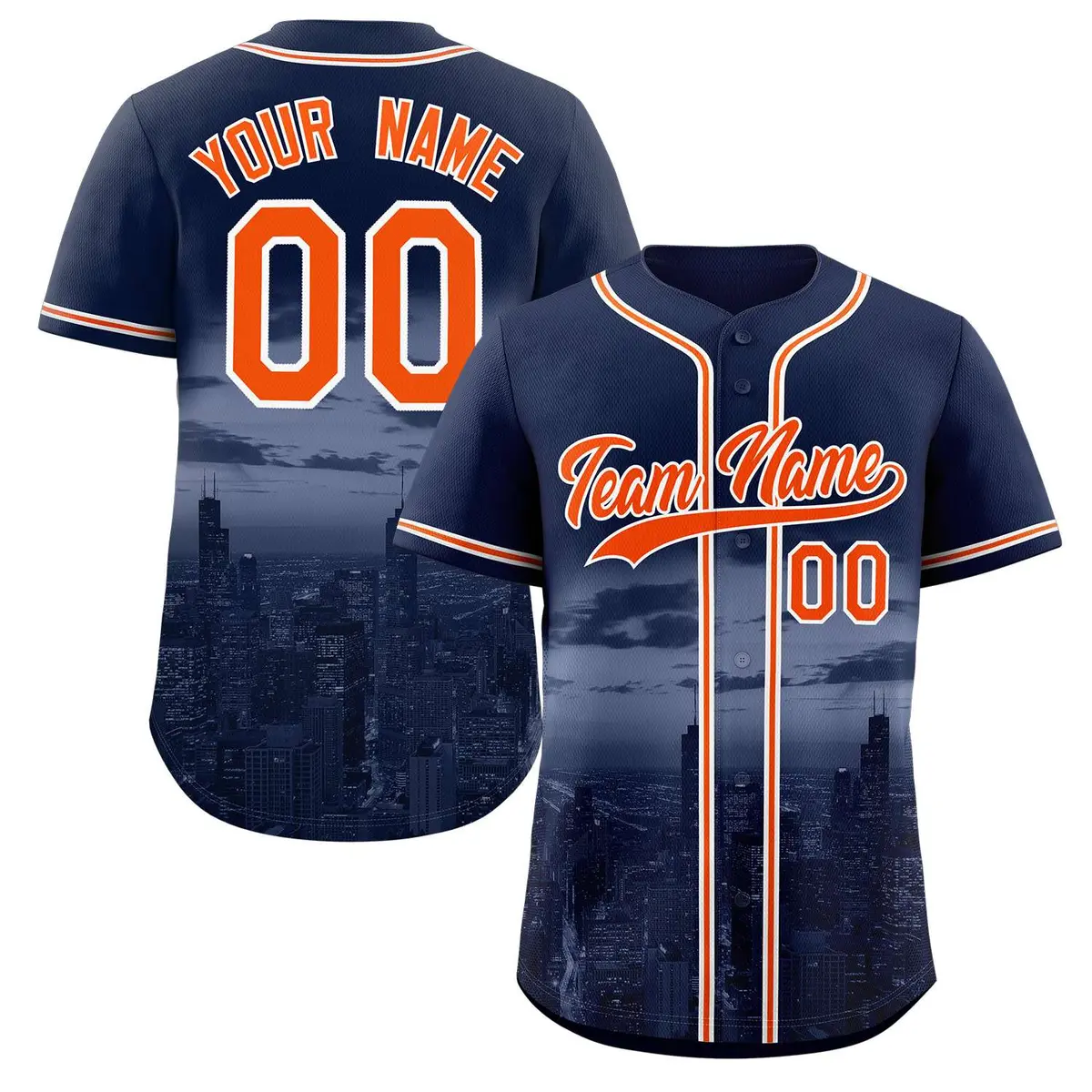 Navy Orange-White Chicago City Skyline Baseball Jersey